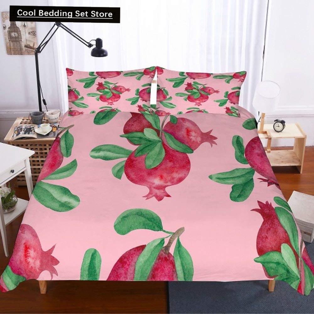 Red Pomegranate King Queen Duvet Cover Summer Tropical Fruit Bedding Set for Adults Green Leaves 2/3pcs Polyester Quilt Cover
