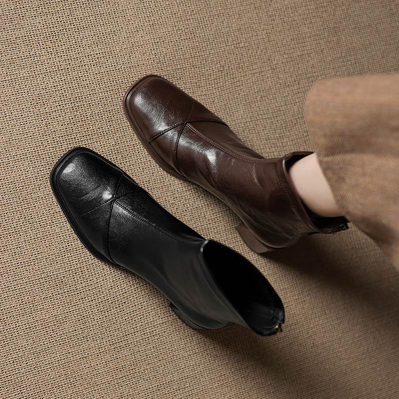 Krazing Pot Microfiber Square Toe Thick Heels Chelsea Boots Size 42 Zip Women Concise Style Elastic Ankle Boots