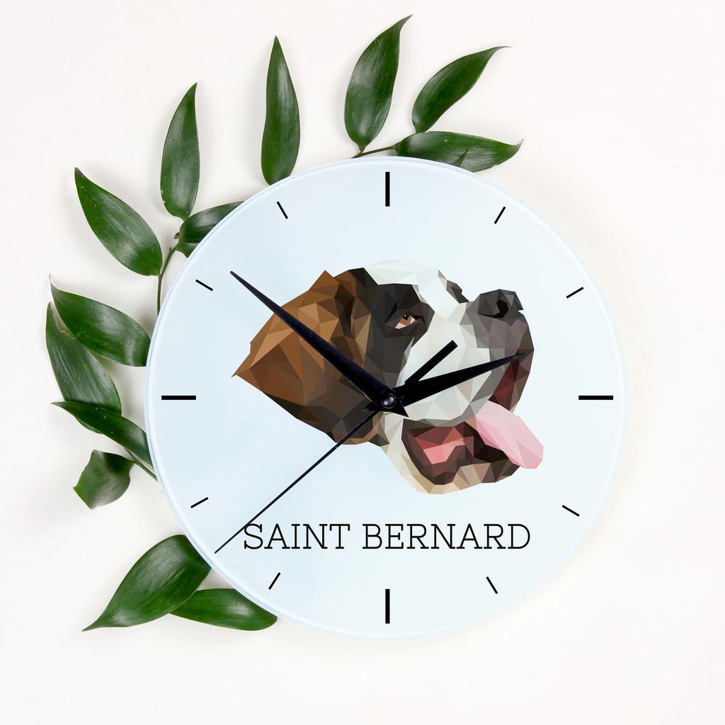 St. Bernard, Saint Bernard, Alpine Mastiff, Bernhardiner – Geometric wall clock with a picture and the brand name Art-Dog | Art-Dog