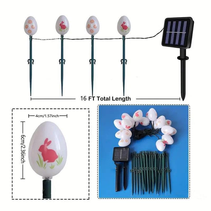 Easter Egg Solar LED String Lights Bunny Flower Design Heart Holiday Decoration Outdoor Indoor Festive Lighting