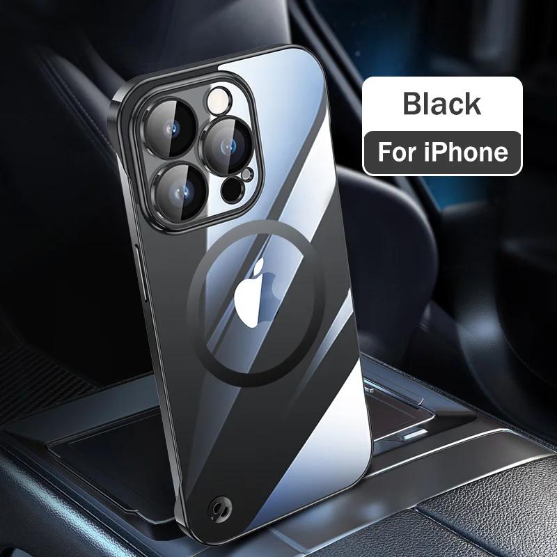 Luxury Plating Frameless Magnetic For Magsafe Thin Case For iPhone16 17 13 15 Pro Plus Max Wireless Charging Clear Slim PC Cover