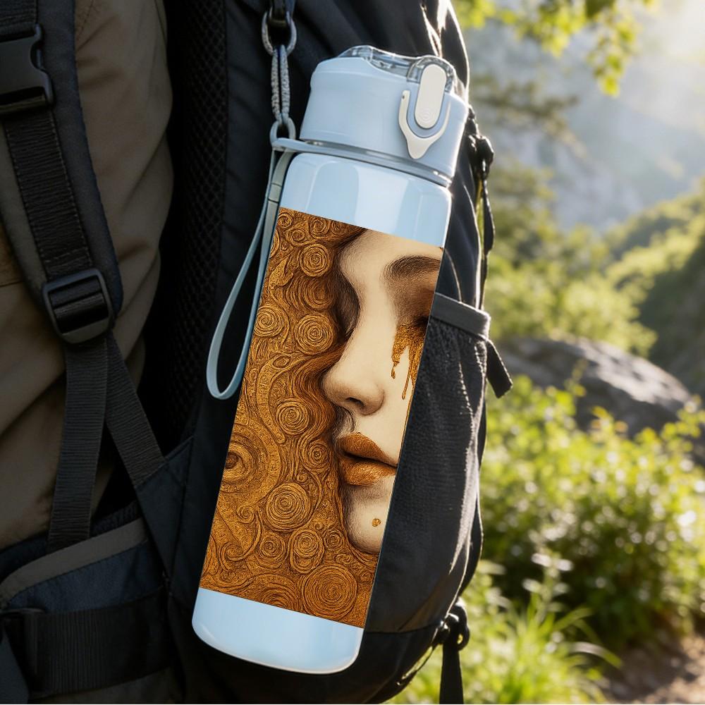 1PC Vintage Lady Face Art Pattern 750ml Color Plastic Sports Water Bottle Leakproof Flip Straw Lid Suitable for Sports Office Home Use