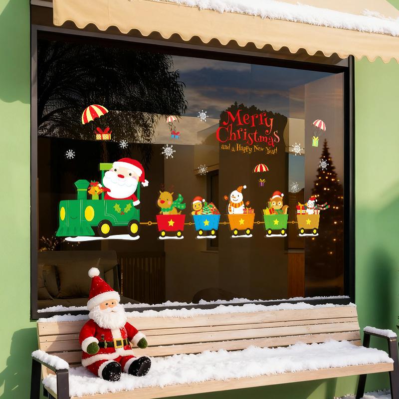 Santa Claus Reindeer Window Stickers, Window Decorations, Glass Doors, Festive Atmosphere, Scene Decoration Stickers