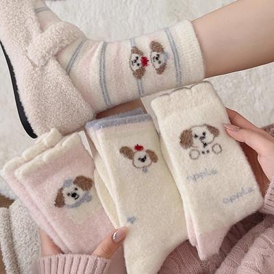 Damen Herbst und Winter Plus Samt und Dick Warm Cartoon Niedlicher Hund in Kniestrümpfen