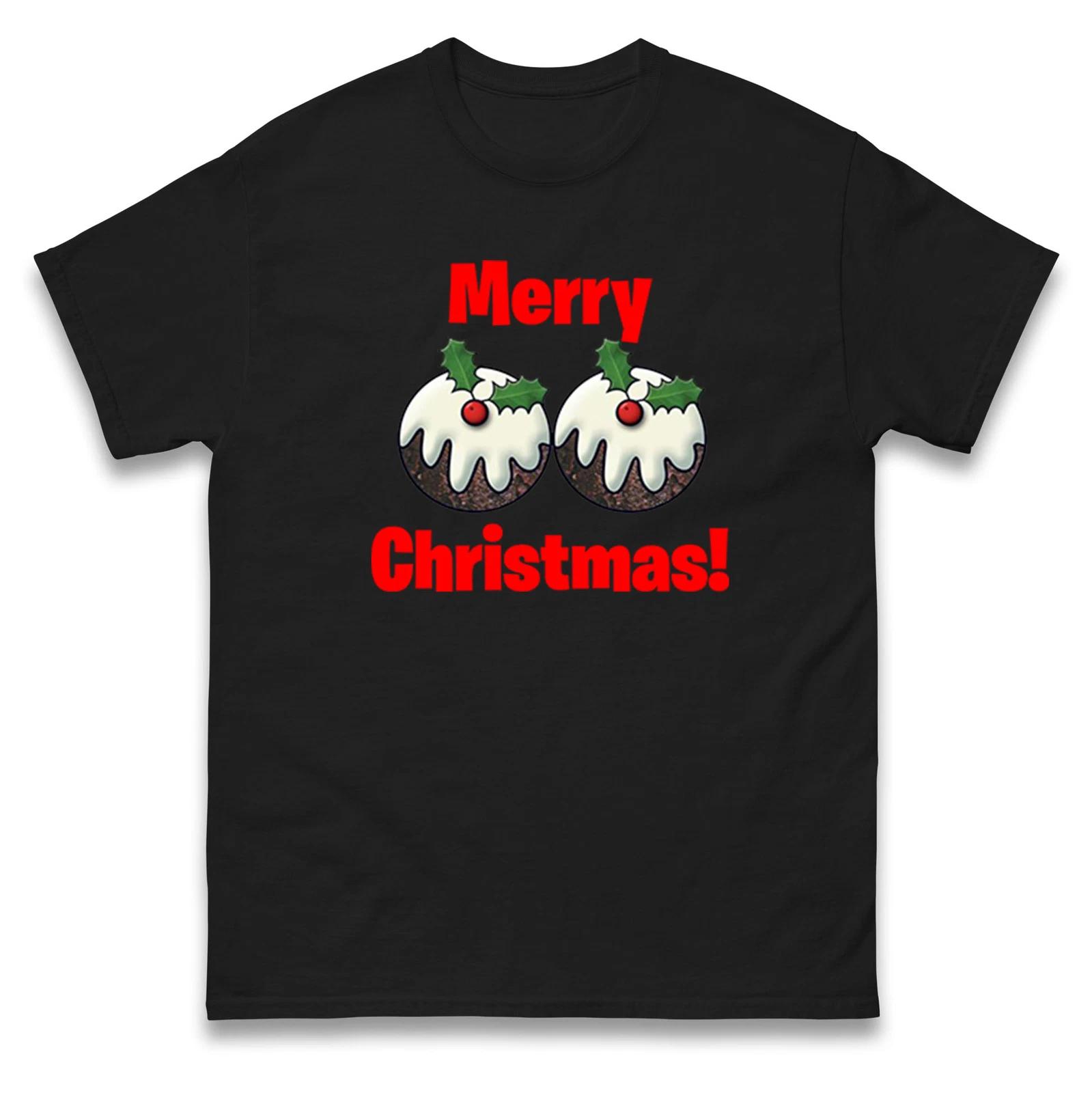 Merry Christmas Pudding Boobes T Shirt,Ugly Christmas Tee L