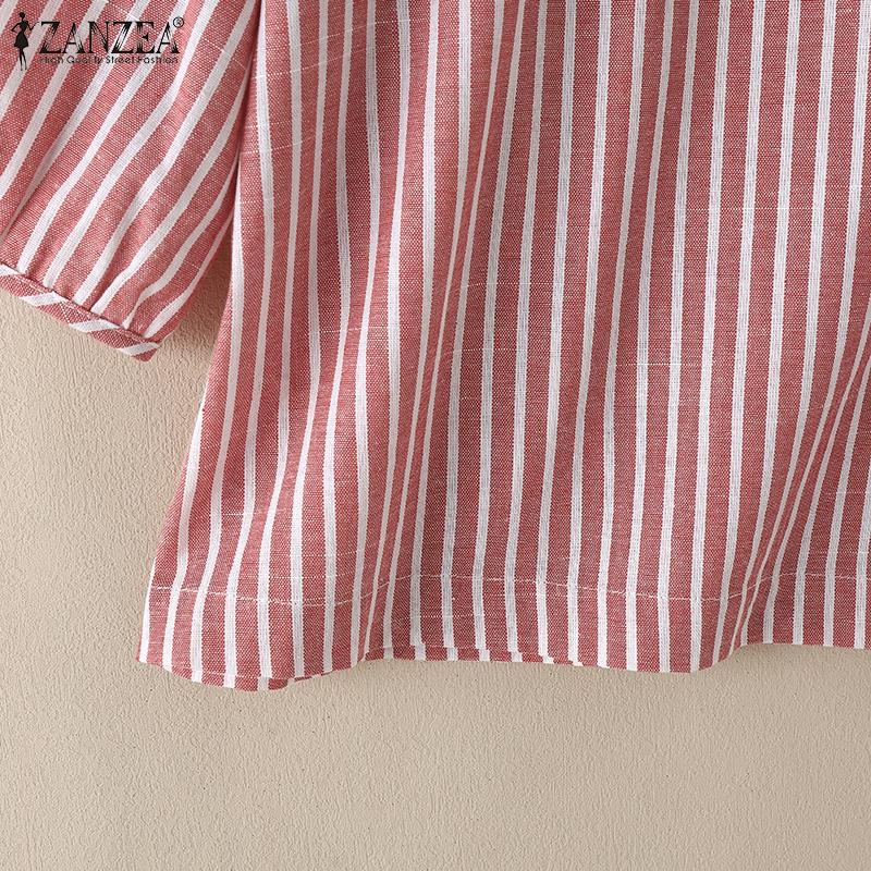 ZANZEA Womens Casual O-neck Loose Stripe 3/4 Sleeve Blouse