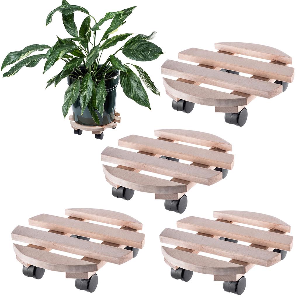 KADAX Blumentopfständer, Blumentopf auf Rollen, Holz, runde Plattform, 30 cm