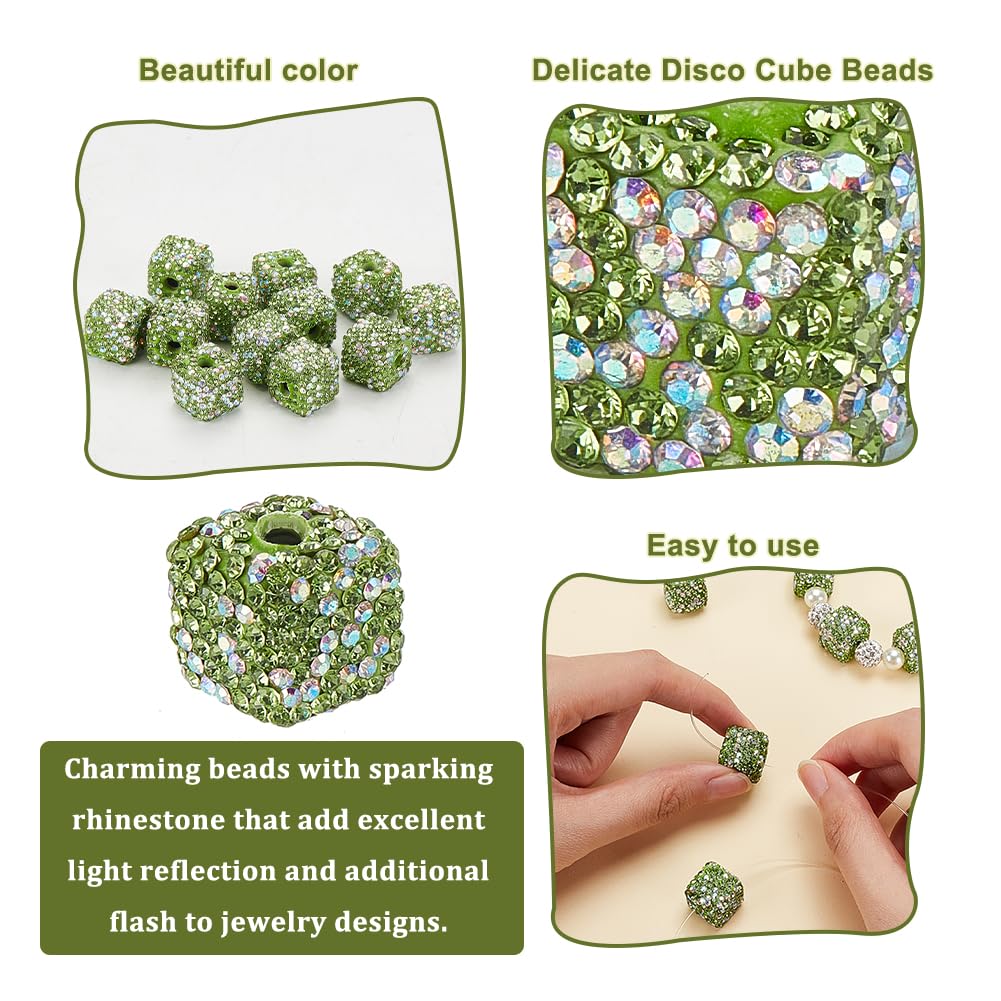 OLYCRAFT 10pcs Rhinestone Beads Cube Green 14mm Resin Clay Accessories Jewelry Pendant DIY Craft Materials Handmade Handmade Materials