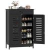 Shoe Cabinet with Louvered Doors, Modern Shoe Storage Cabinet with Drawer and Adjustable Shelves, Black