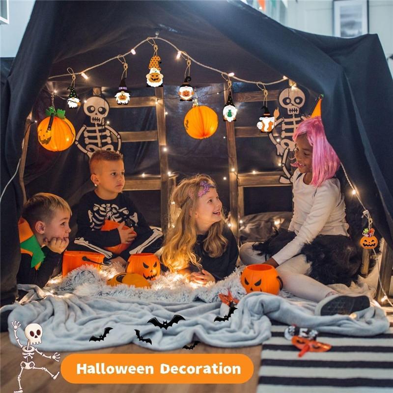 16 Pieces Halloween Hanging Decorations for Tree Gnome/Pumpkin/Skull/Cat Shape Indoor Outdoor Ornament with Rope for Party Holiday