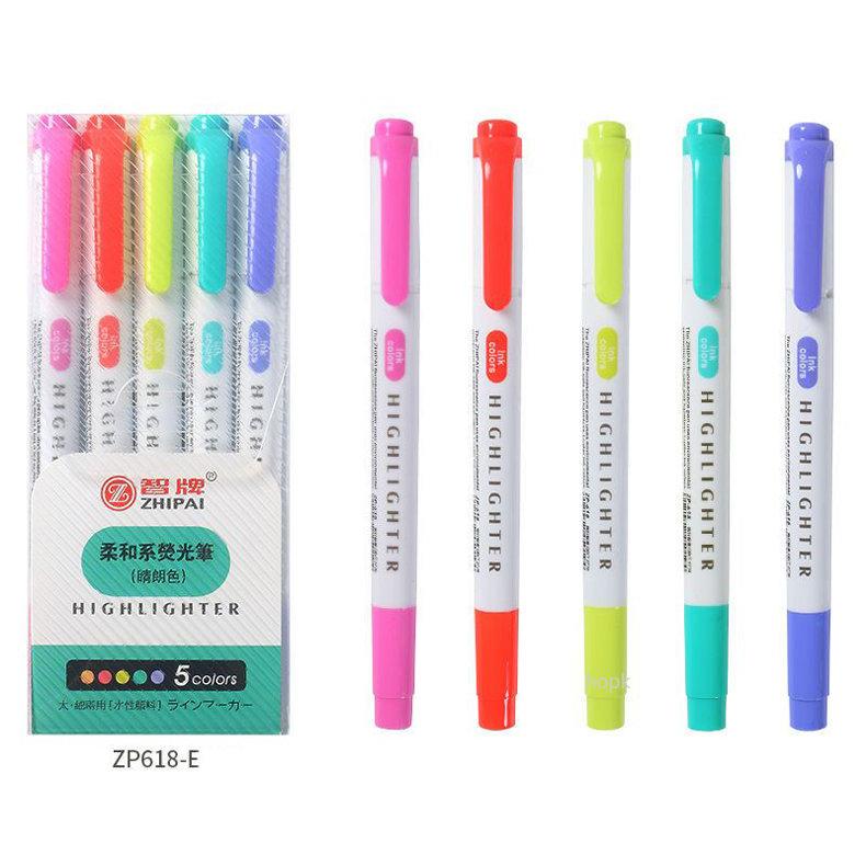 6/5Colors/box Double Headed Highlighter Pen Collection Fluorescent Markers Highlighters Pens Art Marker Japanese Charming Kawaii Stationery