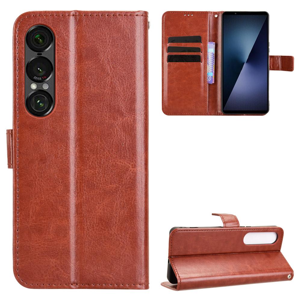 For Sony Xperia 1 VII PU Leather Case with Strap Crazy Horse Texture Phone Wallet Cover