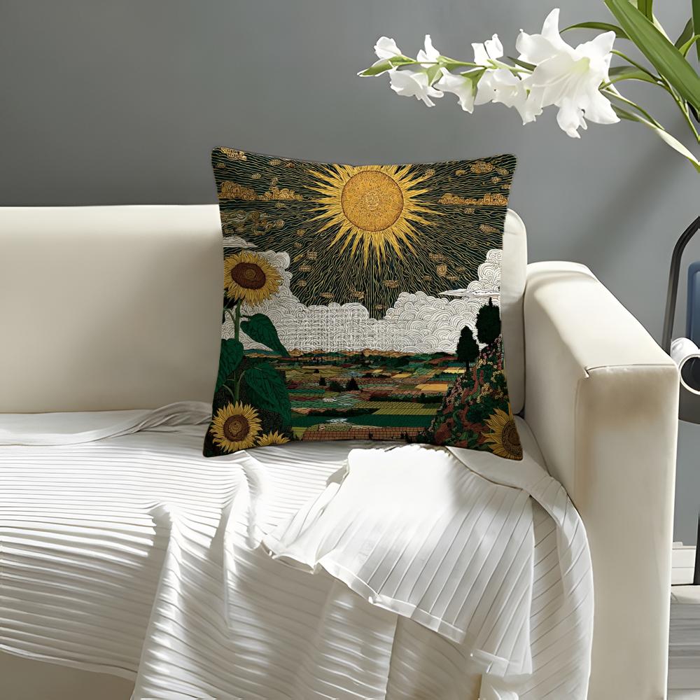 HOT Sun Print cover Pillow Case Natural Linen Organic Fabric DoubleSided Printing Sofa Home Decor Cushion Cover