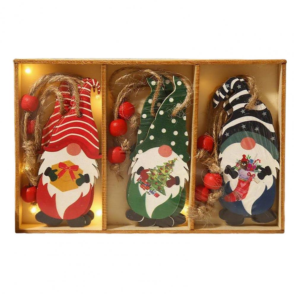 9Pcs Wooden Christmas Tree Hanging Decorations Handmade Elf Gnome Doll Ornaments Xmas Tree Home Holiday Decor
