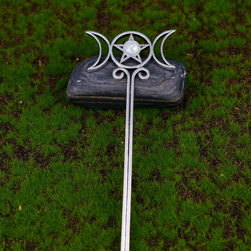 Witch Sword Crescent Moon Goddness Hair Stick Pagan Occulet Hairpin Amulet Spirit Hair Jewelry For Women