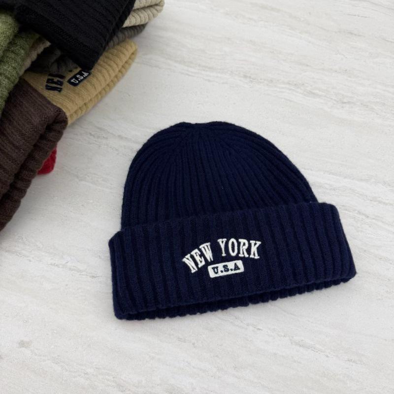 American retro letter embroidery knitted hat children's autumn and winter warm versatile cold hat showing face small wool hat male trend