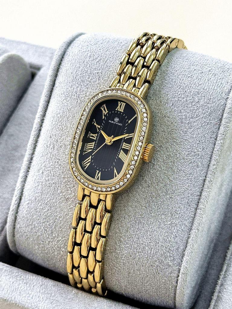 Pablo Raez Oval Luxus Damen-Ketten-Wasserfeste Quarz-Armbanduhr mit Grünem Zifferblatt