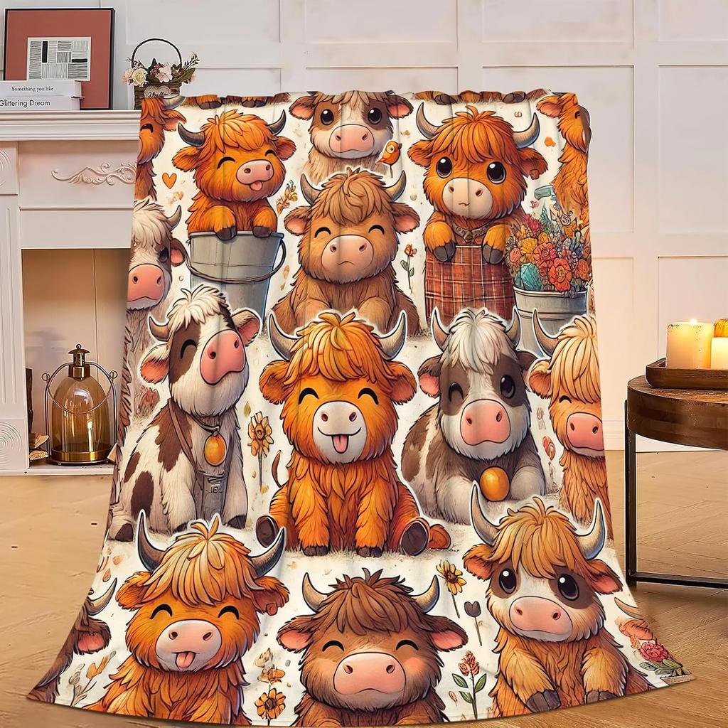Dekorative Decke mit Highland-Kuh-Muster für Sofa, Bett, Heimdekoration, Reisen und Wohnzimmerdekoration