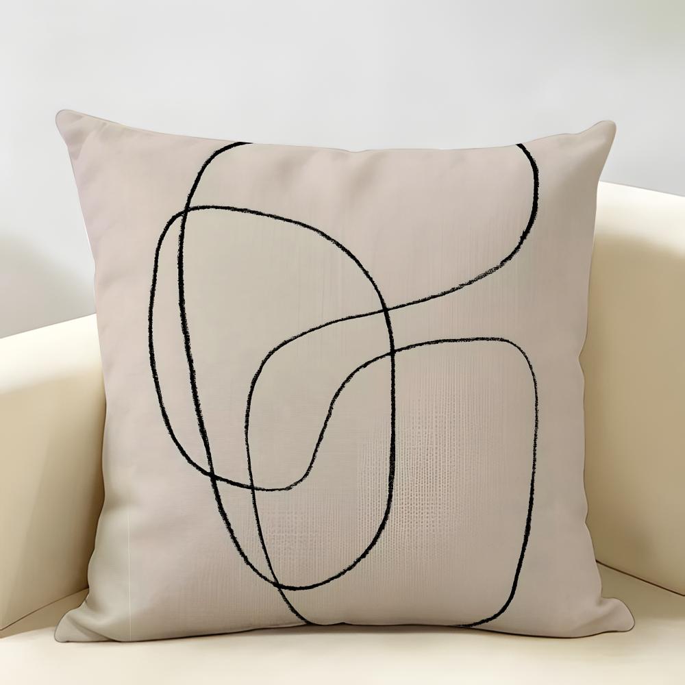 Minimalist Geometric Nordic Abstract Lines Cushion Cover Natural Linen Organic Fabric Printing Breathable Perfect For Home Decor