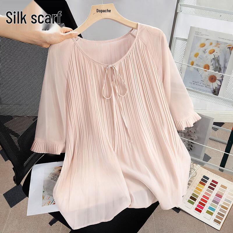 Sibaishi Elegant Pure Color Chiffon Tie-Neck Blouse M
