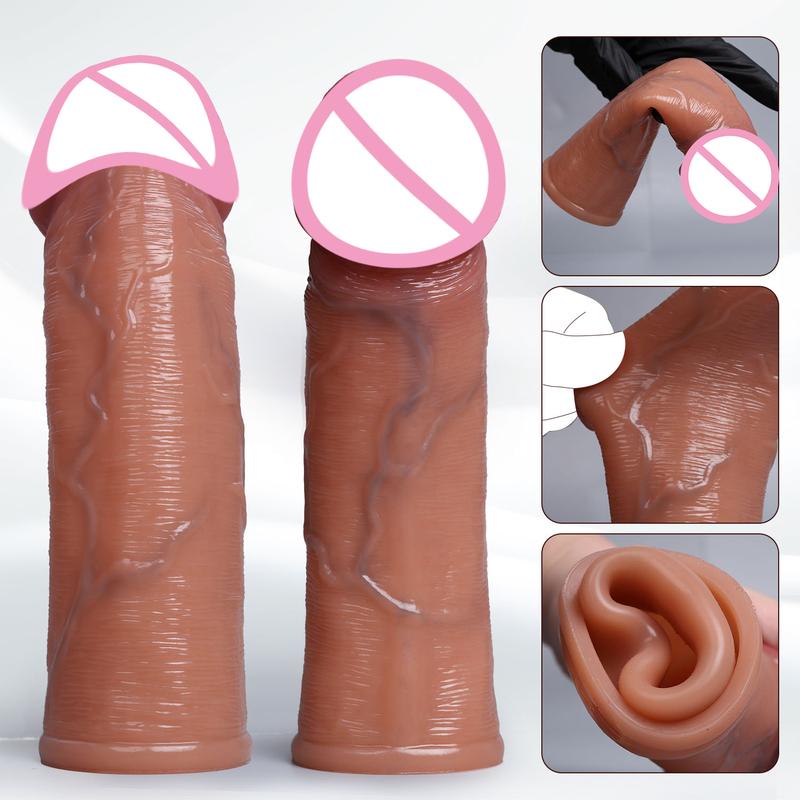 Soft Silicone Cock ring Condom Enlargement Dildo Penis Sleeve Realistic Penis Extender Adult Sex Toys for Men Condom Cock Sleeve