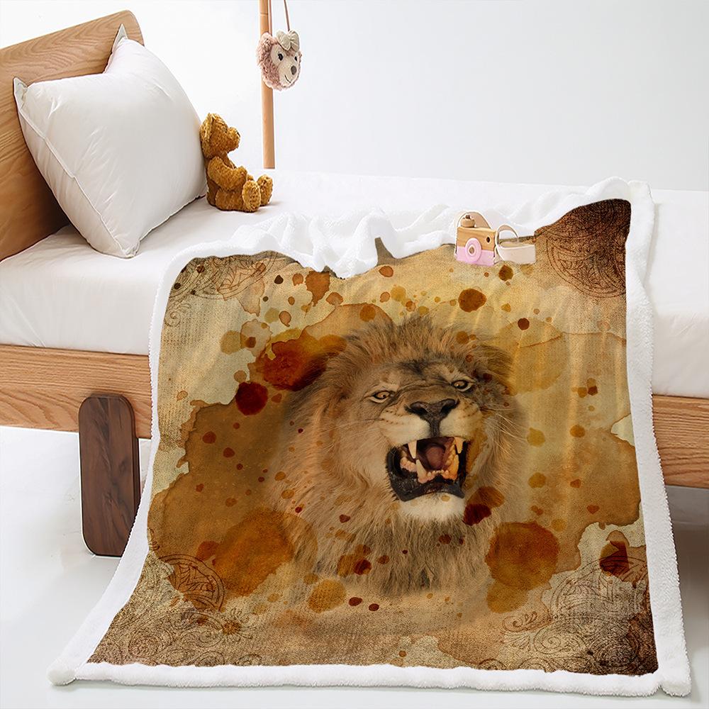 2D Digital Print Cover Blanket Animal Tiger Wolf Leopard Thickened Lamb Wool Crystal Plush Blanket
