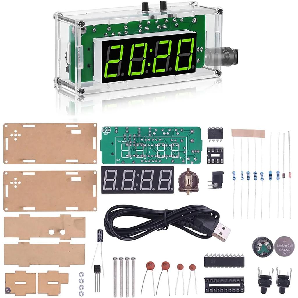 4-Digit Digital DIY Clock Kits with Acrylic Shell  DIY Alarm Clock Soldering Practice Kit for Learning Electronics multifunction