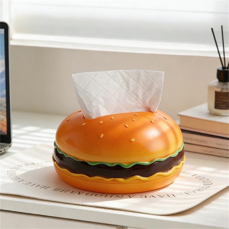 Creative Hamburger Shaped Tissue Box Holder Retro Style Kitchen Decoration Plastic Storage Container For Home Office
