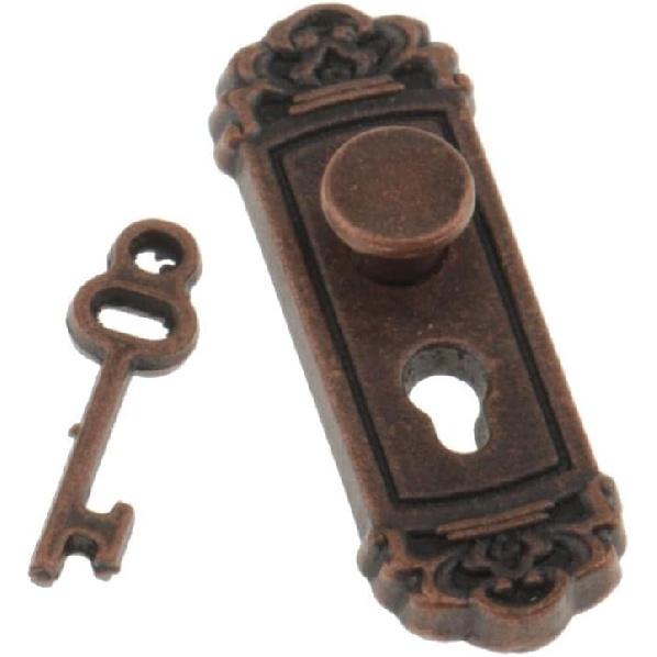 1/12 Scale Dolls House Miniature Handle Key Set Door Knob Fittings 2 Pieces