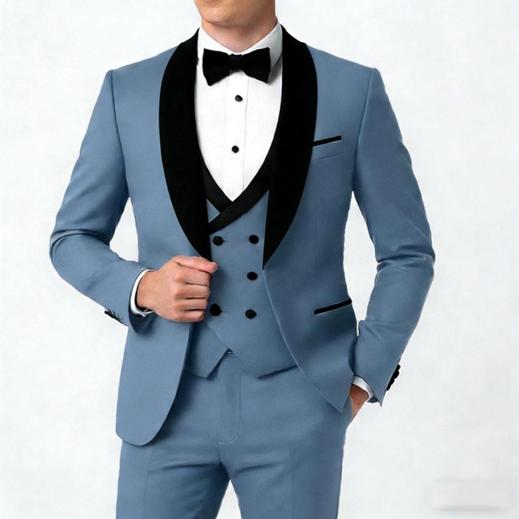 White Suits for Men Black Shawl Lapel 3 Pieces Jacket Pants Vest Wedding Banquet Business Male Clothing Slim Fit Blazers Sets