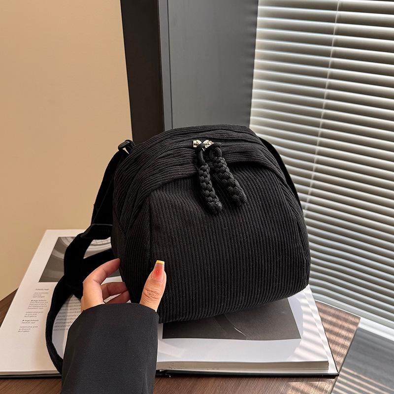 Women's Retro Casual Corduroy Shoulder Bag - Solid Color, Japanese & Korean Style Crossbody Fashion