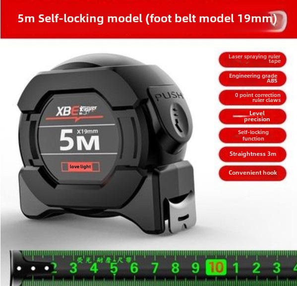

Высокоточная самоблокирующаяся флуоресцентная стальная рулетка с лазерной маркировкой - Черно-золотая, износостойкая линейка.