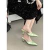 Pointed head bag head empty slippers women's outer wear bow half-drag stiletto high heels sandals