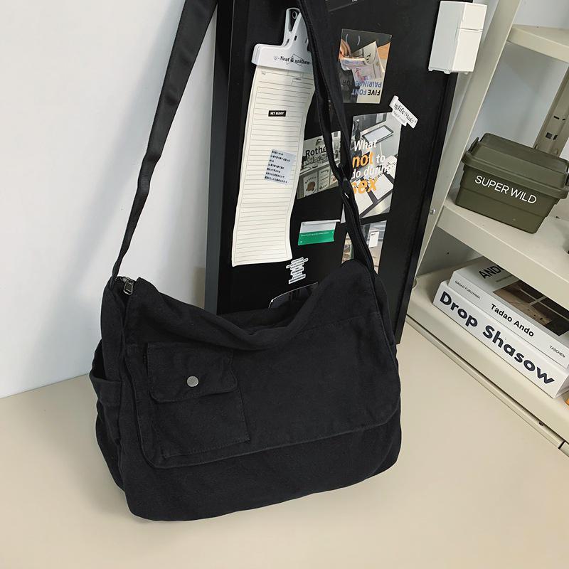 Plátěná crossbody taška v japonském stylu - Unisex ležérní jednoramenná messenger taška pro studenty