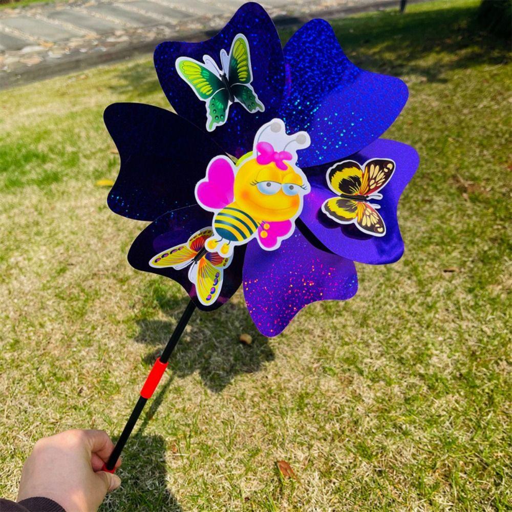 Glitter 3D Butterfly Dance Cartoon Petal Windmill Standing Lawn Flower  Outdoor Party Picnic Decor