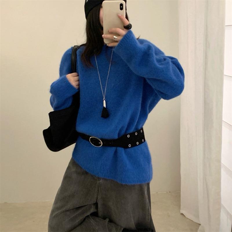 Soft waxy hairy casual versatile pullover sweater women's autumn and winter new round neck loose warm knitted top