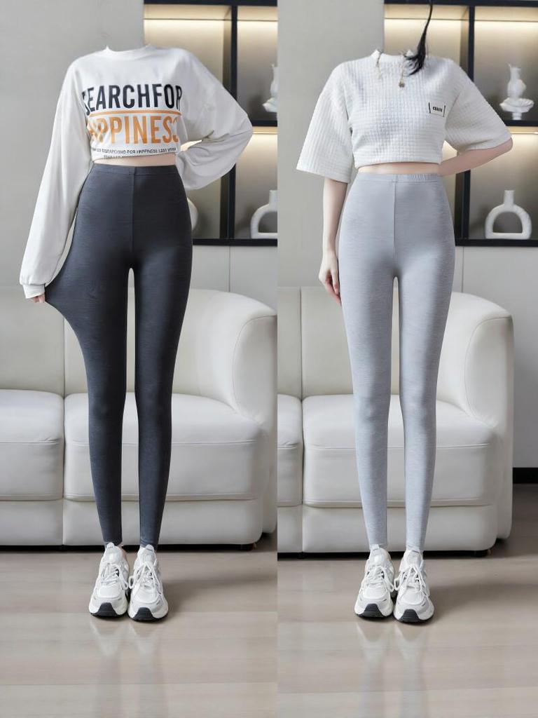 Women's Modal High-Waisted Leggings, Nine-Tenths Length, Skinny Fit, Plus Size, High Stretch, Slimming Yoga Pants for Spring/Summer.