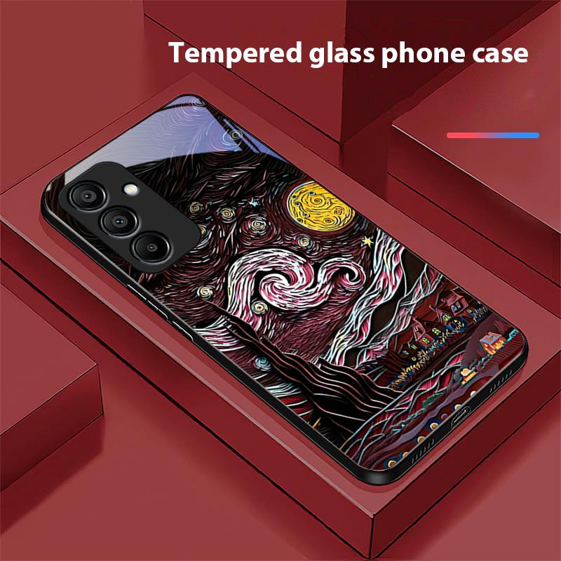 Retro Oil Painting For Samsung Galaxy A15 5G 54 4G 51 50 24 35 90 71 12 51 53 52S 80 22 34 Black Tempered Glass Phone Case