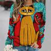 Dámské tričko Anime Kočičí potisk Topy s dlouhým rukávem Vintage svetr Bavlna s výstřihem do tvaru Y2k Dámské oblečení Oversized Street Pullover