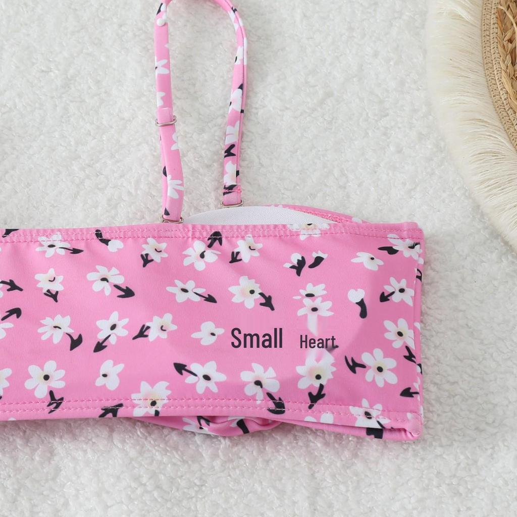 2025 Europäischer & Amerikanischer Rosa Print Sexy Bikini Dreiteiliger Damen Badeanzug Set