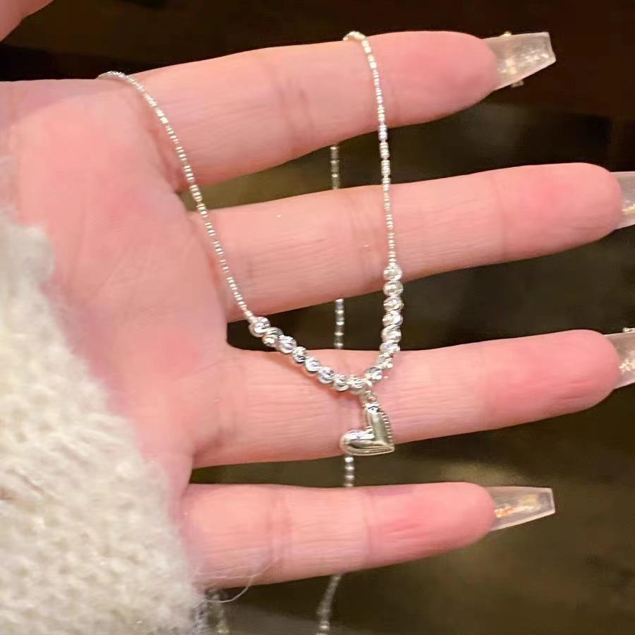 Love transfer bead pendant necklace women's light luxury niche sweater chain simple cold wind collarbone chain accessories