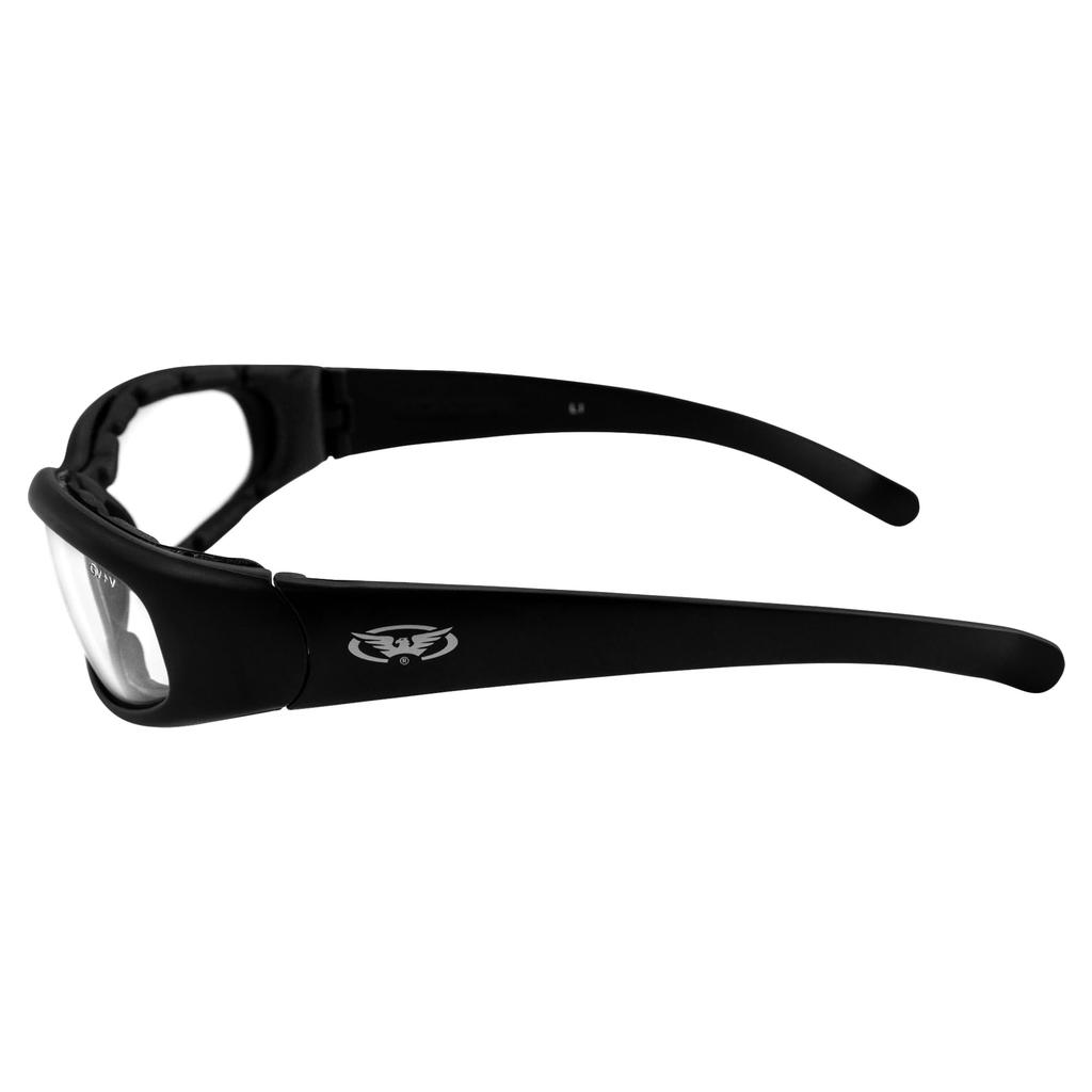 GLOBAL VISION Chicago 24 Dimmable Sunglasses Matte Black Frame Shatterproof UV400 Global Vision Eyewear Motorcycle Goggles (Clear-Smoke)