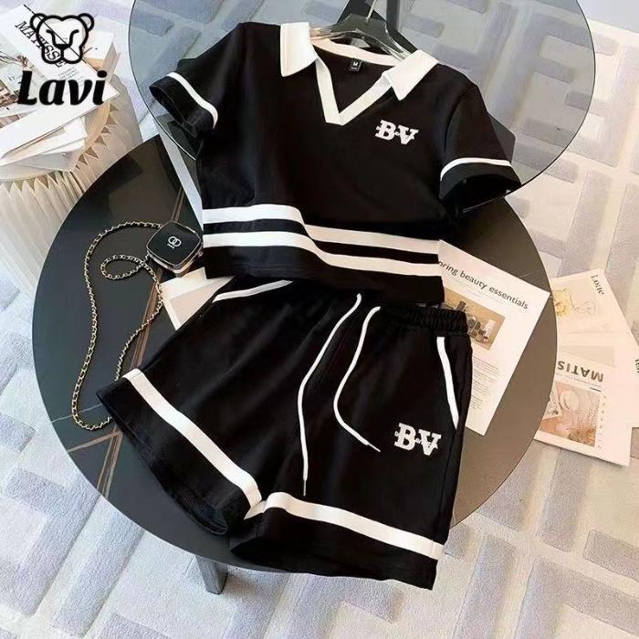 

Модный женский летний спортивный уличный костюм-двойка 2025 с повседневными шортами XXL чёрный