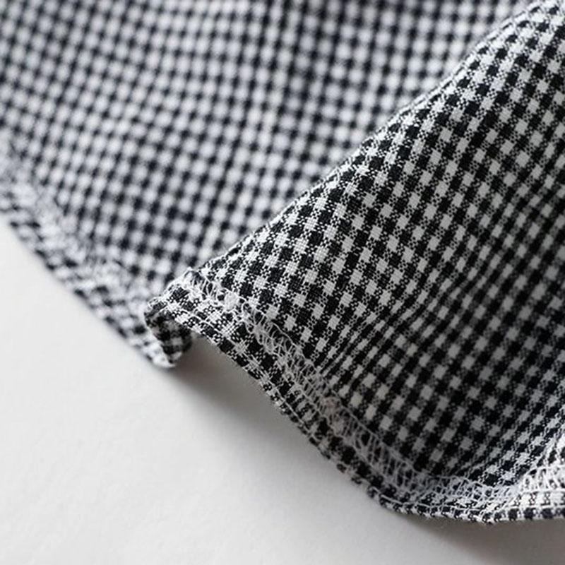 Plaid Dress Women Vintage Half Sleeve Hemp Shirt Dresses Large Size Loose Long Skirt