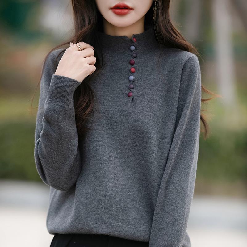 Women's Plus Size Loose Knit Half-High Collar Sweater - Autumn/Winter 2024 Collection