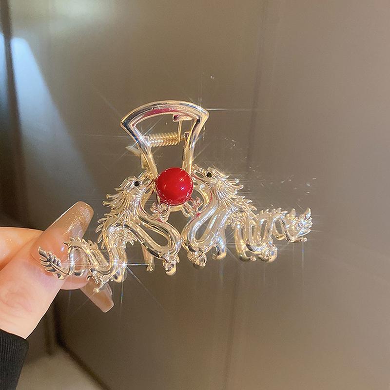 Haarspangen im chinesischen Stil, Sternzeichen Drache, Haarschmuck für Frauen und Mädchen, rote Perle, Legierung, Strass, Haarklammer, Modeschmuck