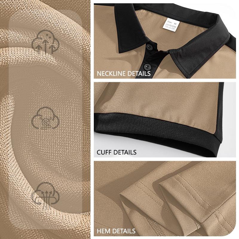 Men's T-shirt: Casual, sporty, loose-fit, two-tone, fine-ribbed, short-sleeved polo shirt with a turn-down collar