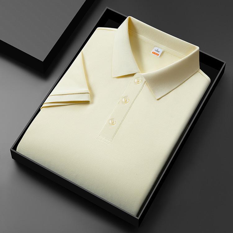 Men's 2025 Summer Ice Silk Polo Shirt – High-End, Multi-Color, Cool Feel, Solid Short Sleeve Design