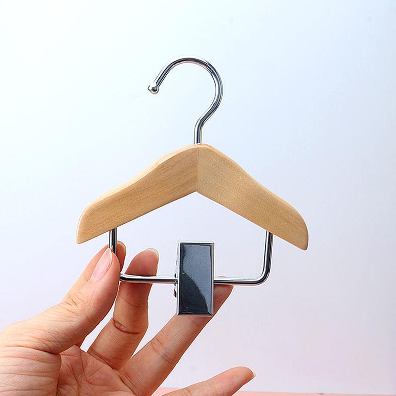 Mini Clothes Hanger Premium Wood Baby Clothes Hanger With Non-Slip Clip Wardrobe Hanger Practical Pet Clothes Hook