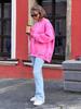 Women's European & American Oversized Fleece Crew Neck Sweatshirt - Solid Color for Autumn/Winter 2025
